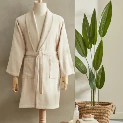 Best Home Andy 100% Turkish Cotton Bathrobe Set, L/XL, Beige Bathrobes