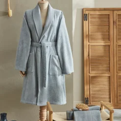 Discount Home Andy 2-Piece 100% Turkish Cotton Bathrobe Set, L/XL, Blue Bathrobes