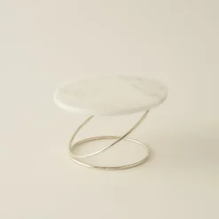 Clearance Home Angelina Marble Decorative Candle Holder,19x12cm, Silver Candle Holder