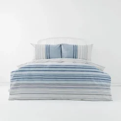 Online Home Aspen 100% Turkish Cotton Duvet Cover Set, King, White Blue Duvet Cover Sets