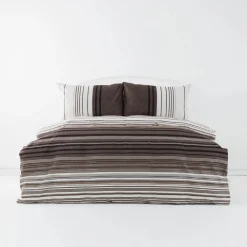 Discount Home Aspen 100% Turkish Cotton Duvet Cover Set, Double, White Brown Duvet Cover Sets