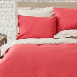 Outlet Home Basic 100% Turkish Cotton Duvet Cover Set with Bed Sheet, Double, Red Beige Duvet Cover Sets