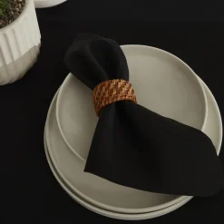 Home Belle 2-Piece Fabric Napkin, 40x40cm, Black Napkin Rings