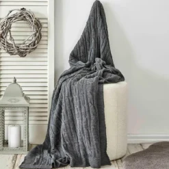 New Home Cable Knit Throw, 130cmx170cm, Grey Throws & Blankets