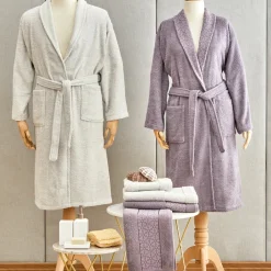 Hot Home Casita Flos 6-Piece 100% Turkish Cotton Family Bathroom Set, Gray, Plum Bathrobes