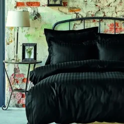 Home Charm Bold 100% Turkish Cotton Duvet Cover Set with Bed Sheet, Single, Black Duvet Cover Sets