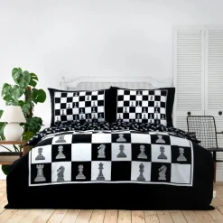 Clearance Home Chess 100% Turkish Cotton Duvet Cover Set, Double, Multi Duvet Cover Sets