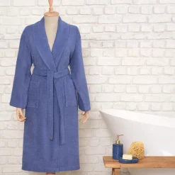 Sale Home Daily Soft 100% Turkish Cotton Bathrobe, L/XL, Indigo Bathrobes