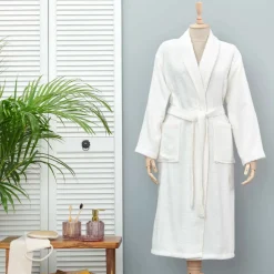 Hot Home Daily Soft Off White 100% Turkish Cotton Bathrobe, S/M, Offwhite Bathrobes