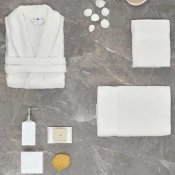 Hot Home Daily Soft Off White 100% Turkish Cotton Bathrobe, S/M, Offwhite Bathrobes