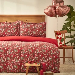 Clearance Home Despina 100% Turkish Cotton Flannel Duvet Cover Set with Bed Sheet, Double, Red Multi Duvet Cover Sets