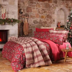 Clearance Home Despina 100% Turkish Cotton Flannel Duvet Cover Set with Bed Sheet, Double, Red Multi Duvet Cover Sets