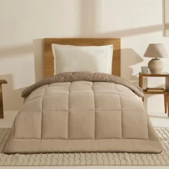 Best Home Double Face Duvet Cover, 155x220cm, Beige-Mocha Duvet Cover Sets