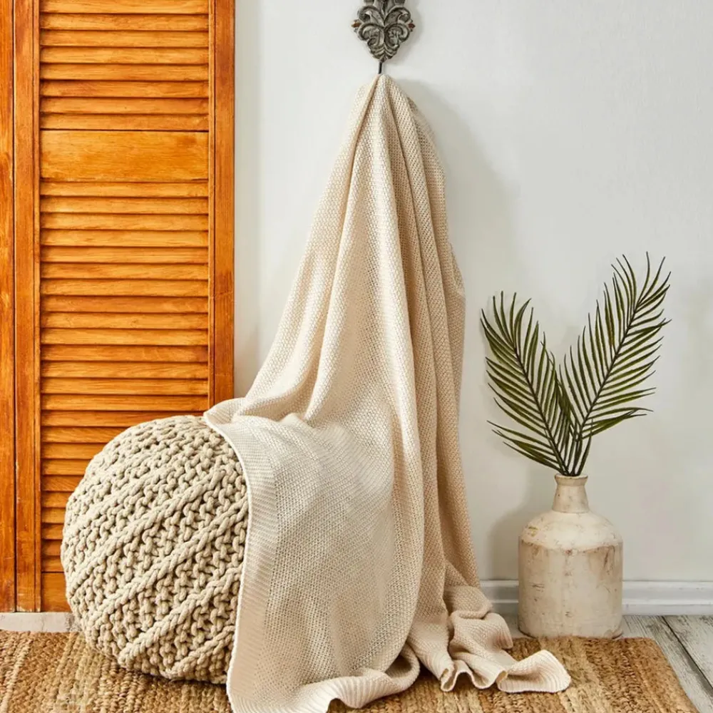 Best Home Double Seed Stitch Throw, 130cmx170cm, Stone Color Throws & Blankets