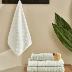 Best Home Elna 4-Piece 100% Cotton Towel Set, Mint-Offwhite Towel Sets