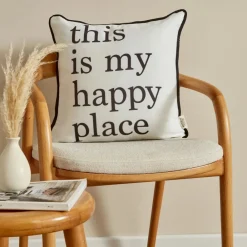 New Home Happy Place Filled Cushion, 43cmx43cm, Black-White Cushions