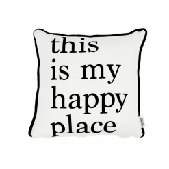 New Home Happy Place Filled Cushion, 43cmx43cm, Black-White Cushions