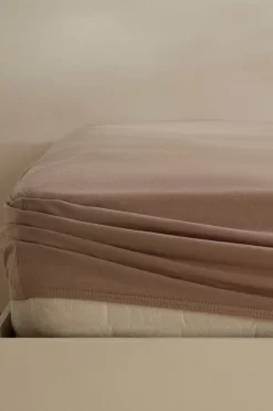 Clearance Home Jersey 100% Turkish Cotton Fitted Sheet, 100x200+30cm, Beige Bed Sheets