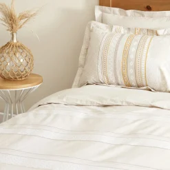 New Home Keira 100% Turkish Cotton Duvet Cover Set, Double, Beige Duvet Cover Sets