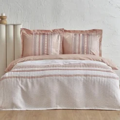 Online Home Keira Summer 100% Turkish Cotton Duvet Cover Set with Bed Sheet, Double, Salmon Duvet Cover Sets