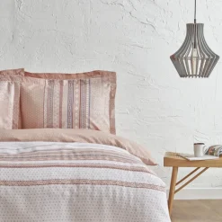 Online Home Keira Summer 100% Turkish Cotton Duvet Cover Set with Bed Sheet, Double, Salmon Duvet Cover Sets