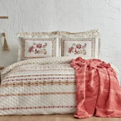 Outlet Home Keira Summer 100% Turkish Cotton Duvet Cover Set with Bed Sheet, Double, Pomegranate Flower Duvet Cover Sets