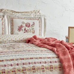 Outlet Home Keira Summer 100% Turkish Cotton Duvet Cover Set with Bed Sheet, Double, Pomegranate Flower Duvet Cover Sets