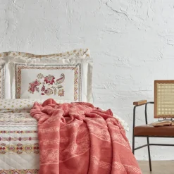 Outlet Home Keira Summer 100% Turkish Cotton Duvet Cover Set with Bed Sheet, Double, Pomegranate Flower Duvet Cover Sets