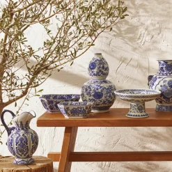 Home Lisbon Handled Vase, 18cm, White Blue Vases