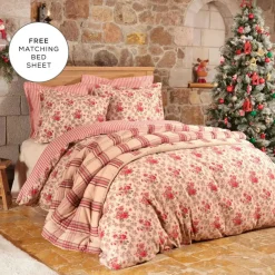 Hot Home Luis 100% Turkish Cotton Flannel Duvet Cover Set with Bed Sheet, Double, Red Multi Duvet Cover Sets