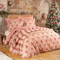 Hot Home Luis 100% Turkish Cotton Flannel Duvet Cover Set with Bed Sheet, Double, Red Multi Duvet Cover Sets