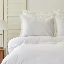 Online Home Marigold Percale 100% Turkish Cotton Embroidered Duvet Cover Set, King, White Duvet Cover Sets