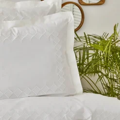 Online Home Marigold Percale Embroidered 100% Turkish Cotton Duvet Cover Set, Double, White Duvet Cover Sets