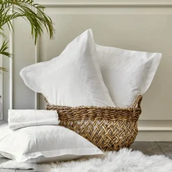 Online Home Marigold Percale Embroidered 100% Turkish Cotton Duvet Cover Set, Double, White Duvet Cover Sets