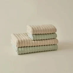 Online Home Morina 4-Piece 100% Turkish Cotton Towel Set, Mint- Beige Towel Sets