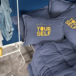 Hot Home Motto 100% Turkish Cotton Comfort Bedding Set, Double, Indigo Bedding Sets|Duvet Cover Sets