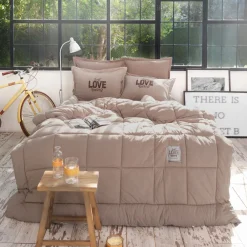 Clearance Home Motto 100% Turkish Cotton Comfort Bedding Set, Double, Beige Bedding Sets|Duvet Cover Sets