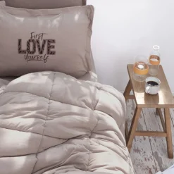 Clearance Home Motto 100% Turkish Cotton Comfort Bedding Set, Double, Beige Bedding Sets|Duvet Cover Sets