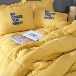 New Home Motto Cotton Comfort Bedding Set with Bed Sheet, Double, Mustard Bedding Sets|Duvets