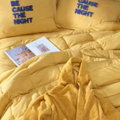 New Home Motto Cotton Comfort Bedding Set with Bed Sheet, Double, Mustard Bedding Sets|Duvets