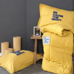 New Home Motto Cotton Comfort Bedding Set with Bed Sheet, Double, Mustard Bedding Sets|Duvets