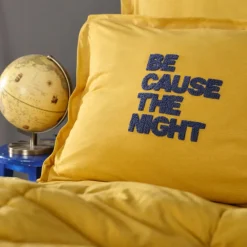 New Home Motto Cotton Comfort Bedding Set with Bed Sheet, Double, Mustard Bedding Sets|Duvets