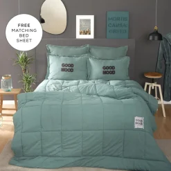 Sale Home Motto Cotton Comfort Bedding Set with Bed Sheet, Double, Petrol Bedding Sets|Duvets