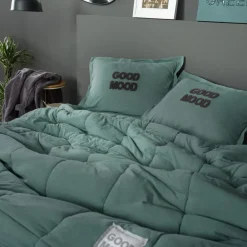 Sale Home Motto Cotton Comfort Bedding Set with Bed Sheet, Double, Petrol Bedding Sets|Duvets