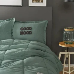 Sale Home Motto Cotton Comfort Bedding Set with Bed Sheet, Double, Petrol Bedding Sets|Duvets