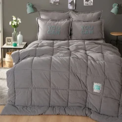New Home Motto Cotton Comfort Bedding Set, Double, Grey Bedding Sets