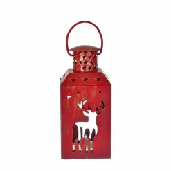 New Home New Year Christmas Deer Metal Decorative Led Light Lantern, 13cm, Red Ornaments