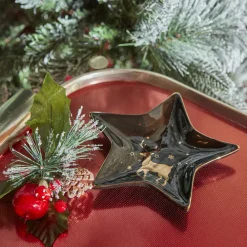 Clearance Home New Year Christmas Star Ceramic Decorative Plate, 15cm, Black Gold Decorative Plates