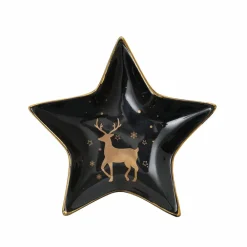 Clearance Home New Year Christmas Star Ceramic Decorative Plate, 15cm, Black Gold Decorative Plates