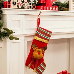 Clearance Home New Year Christmas Deer Gift Stocking Sock Decoration, 47cm, Multi Ornaments